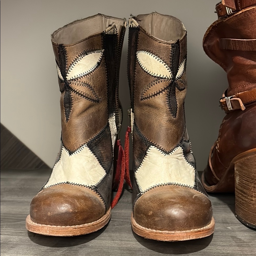 Freebird by Steven Brown and Cream Ankle Booties with Western Flair